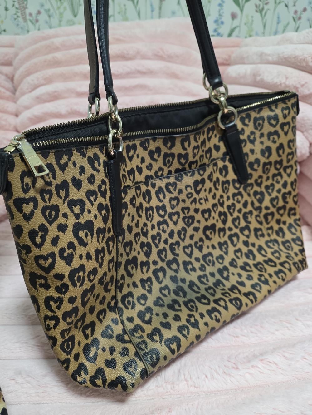 Coach Leopard Print Tote Bag | Tan Black Animal Print Shoulder Bag - Picture 8 of 11